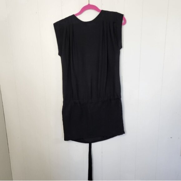 Sessun Black Mini Dress Tunic Short Sleeve Sleeveless V-Neck 100% Silk Capsule - Picture 2 of 8